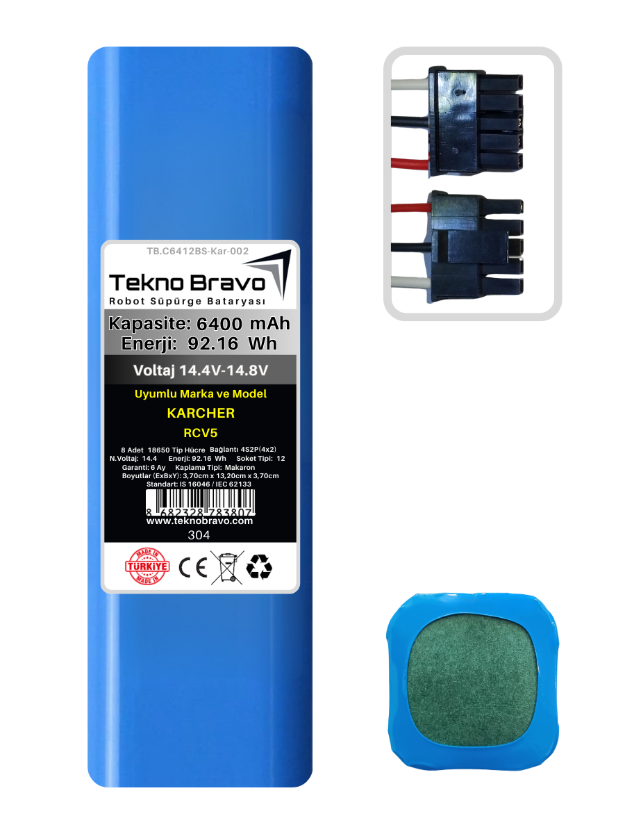 C12-304  Tekno Bravo (Karcher RCV5 Uyumlu) 6400mAh 92,16Wh Robot Süpürge Yedek Bataryası