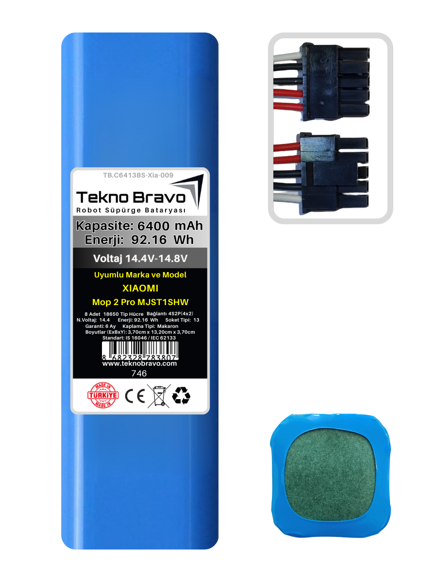 C13-746  Tekno Bravo (Xiaomi Mop 2 Pro MJST1SHW Uyumlu) 6400mAh 92,16Wh Robot Süpürge Yedek Bataryası
