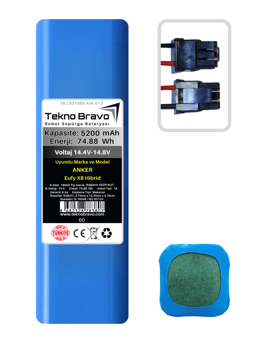 C18-60  Tekno Bravo (Anker Eufy X8 Hibrid Uyumlu) 5200mAh 74,88Wh Robot Süpürge Yedek Bataryası