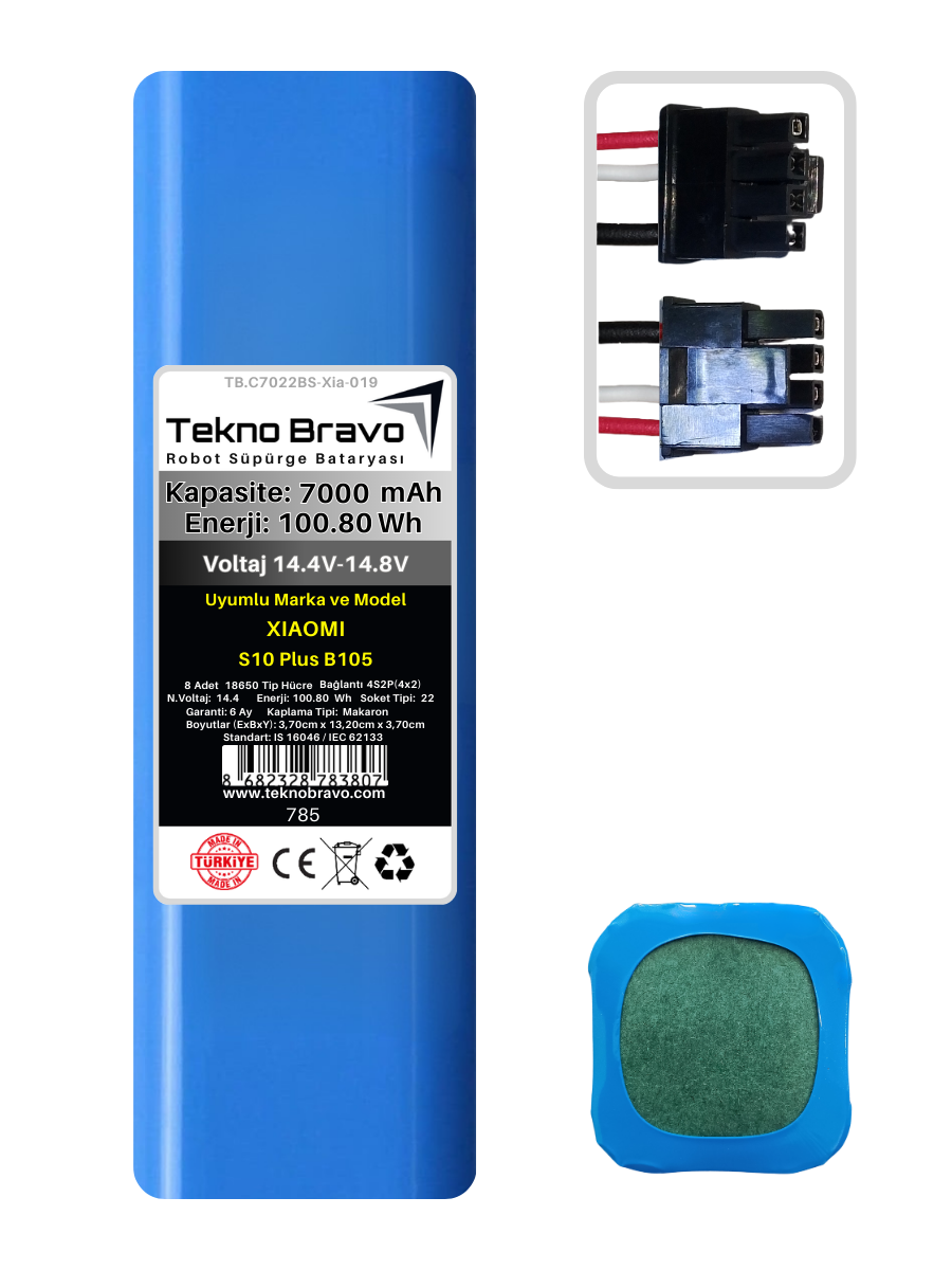 C22-785  Tekno Bravo (Xiaomi S10 Plus B105 Uyumlu) 7000mAh 100,8Wh Robot Süpürge Yedek Bataryası