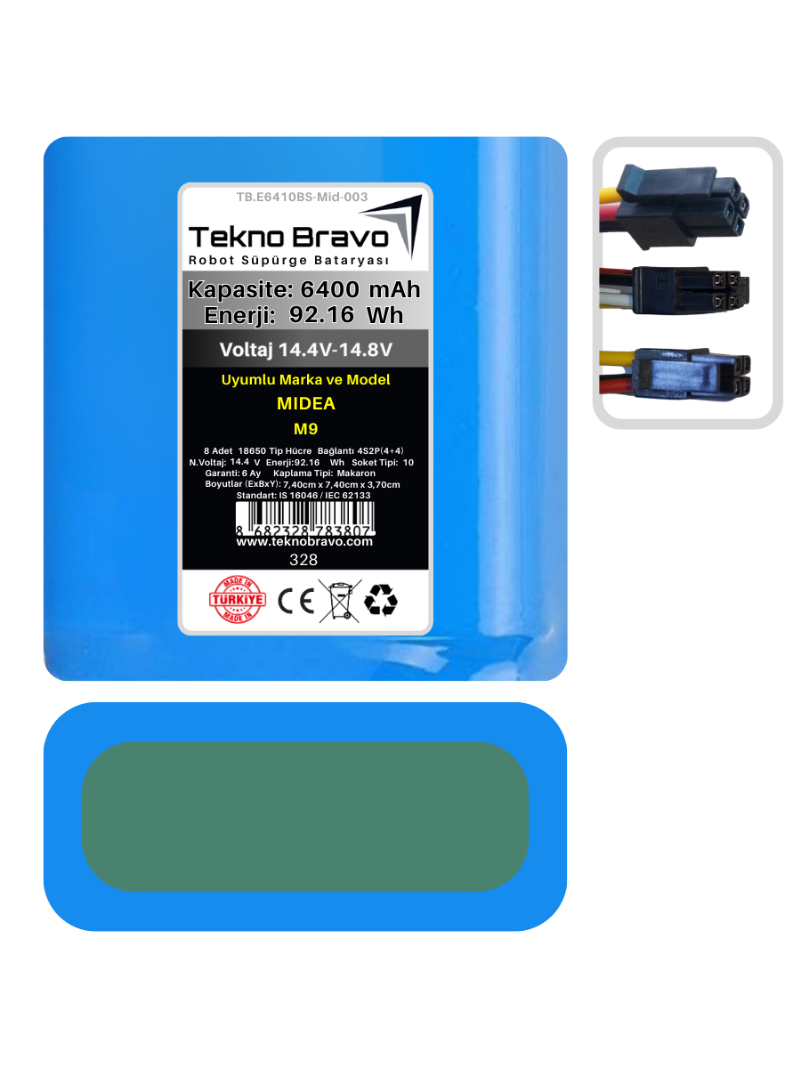 E10-328  Tekno Bravo (Midea M9 Uyumlu) 6400mAh 92,16Wh Robot Süpürge Yedek Bataryası