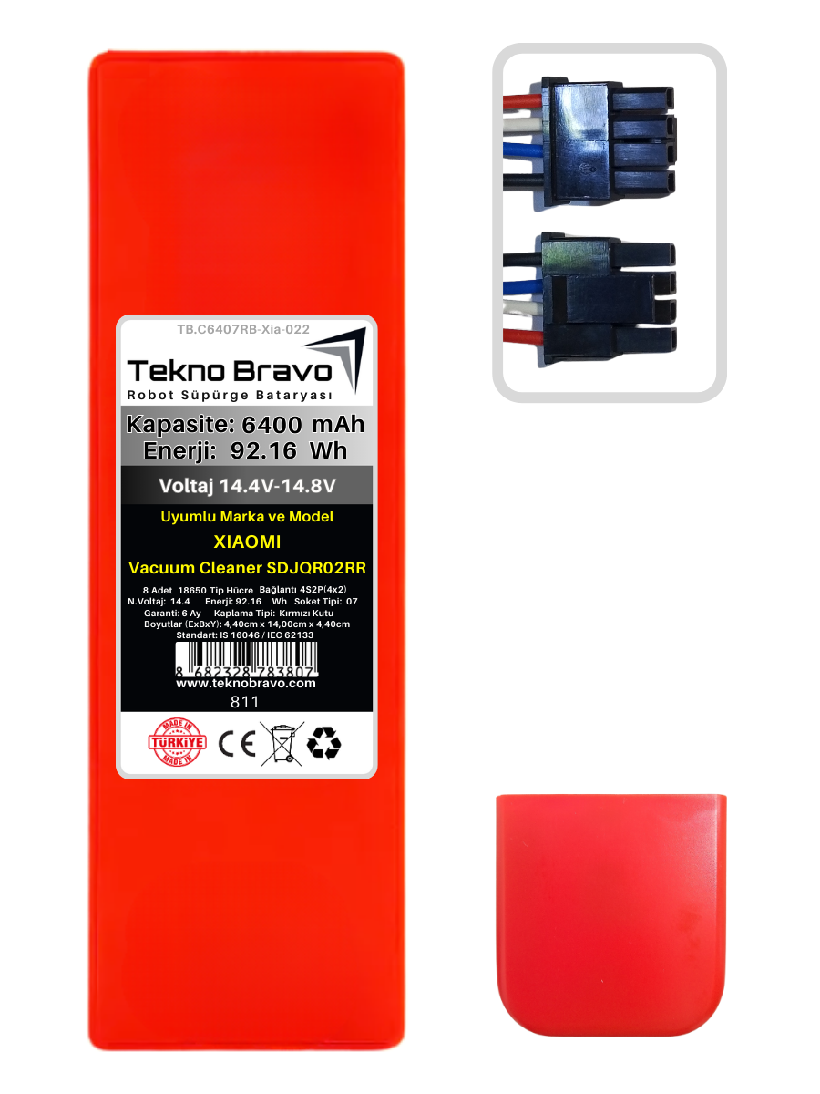 RB07-811  Tekno Bravo (Xiaomi Vacuum Cleaner SDJQR02RR Uyumlu) 6400mAh 92,16Wh Robot Süpürge Yedek Bataryası