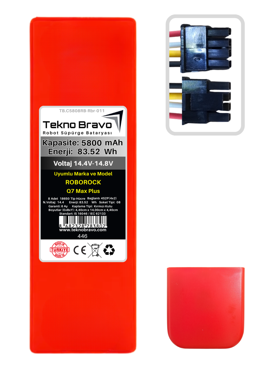 RB08-446  Tekno Bravo (Roborock Q7 Max Plus Uyumlu) 5800mAh 83,52Wh Robot Süpürge Yedek Bataryası