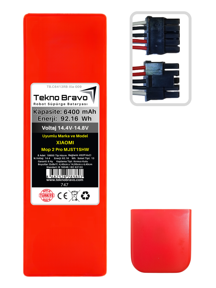 RB13-747  Tekno Bravo (Xiaomi Mop 2 Pro MJST1SHW Uyumlu) 6400mAh 92,16Wh Robot Süpürge Yedek Bataryası