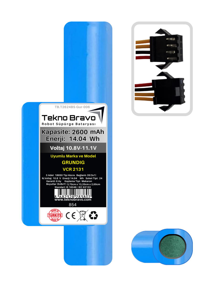 T24-854  Tekno Bravo (Grundig VCR 2131 Uyumlu) 2600mAh 14,04Wh Robot Süpürge Yedek Bataryası