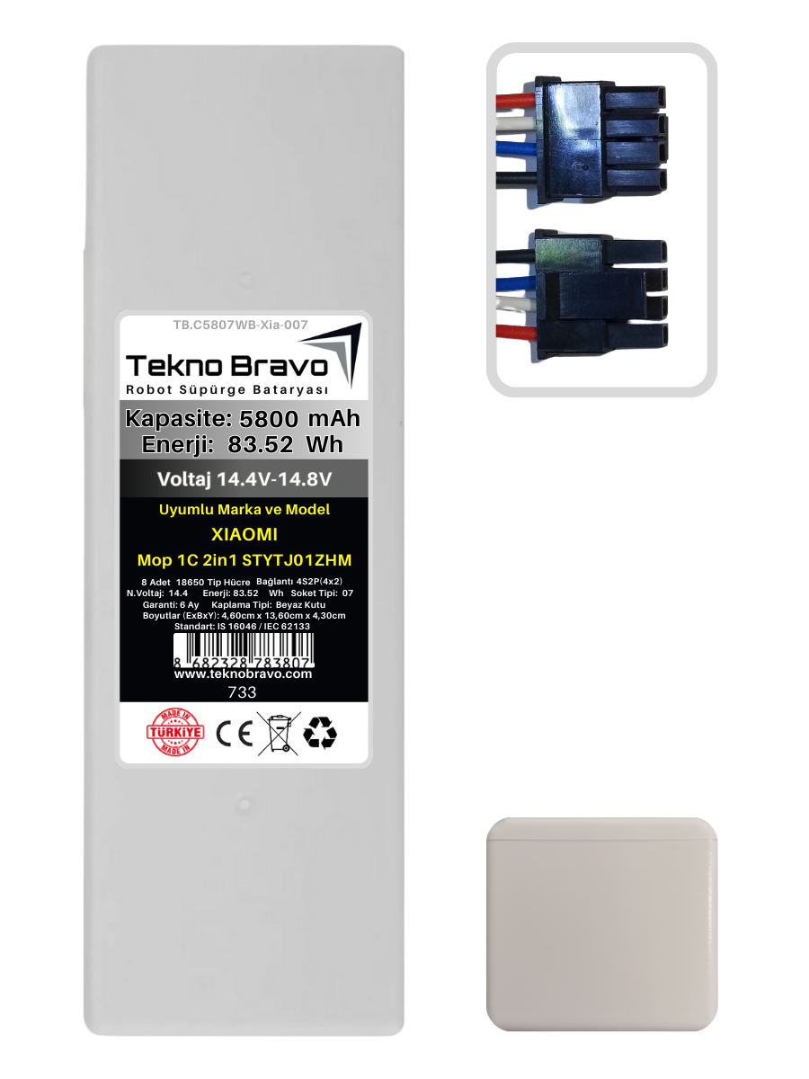 WB07-733  Tekno Bravo (Xiaomi Mop 1C 2in1 STYTJ01ZHM Uyumlu) 5800mAh 83,52Wh Robot Süpürge Yedek Bataryası