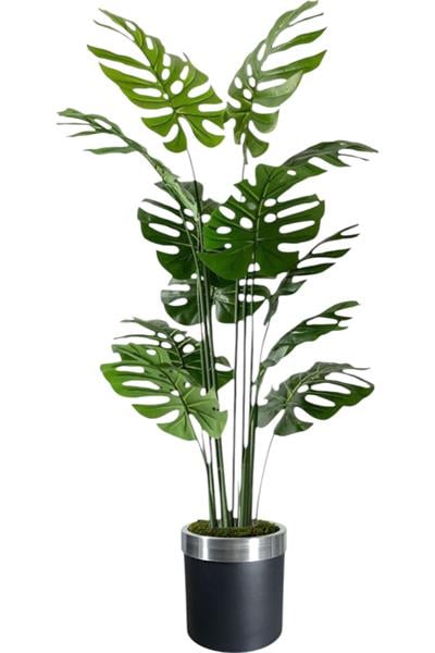  Yapay Ağaç Monstera Deve Tabanı Ağacı 180 cm 16 Yaprak siyah gümüş saksı