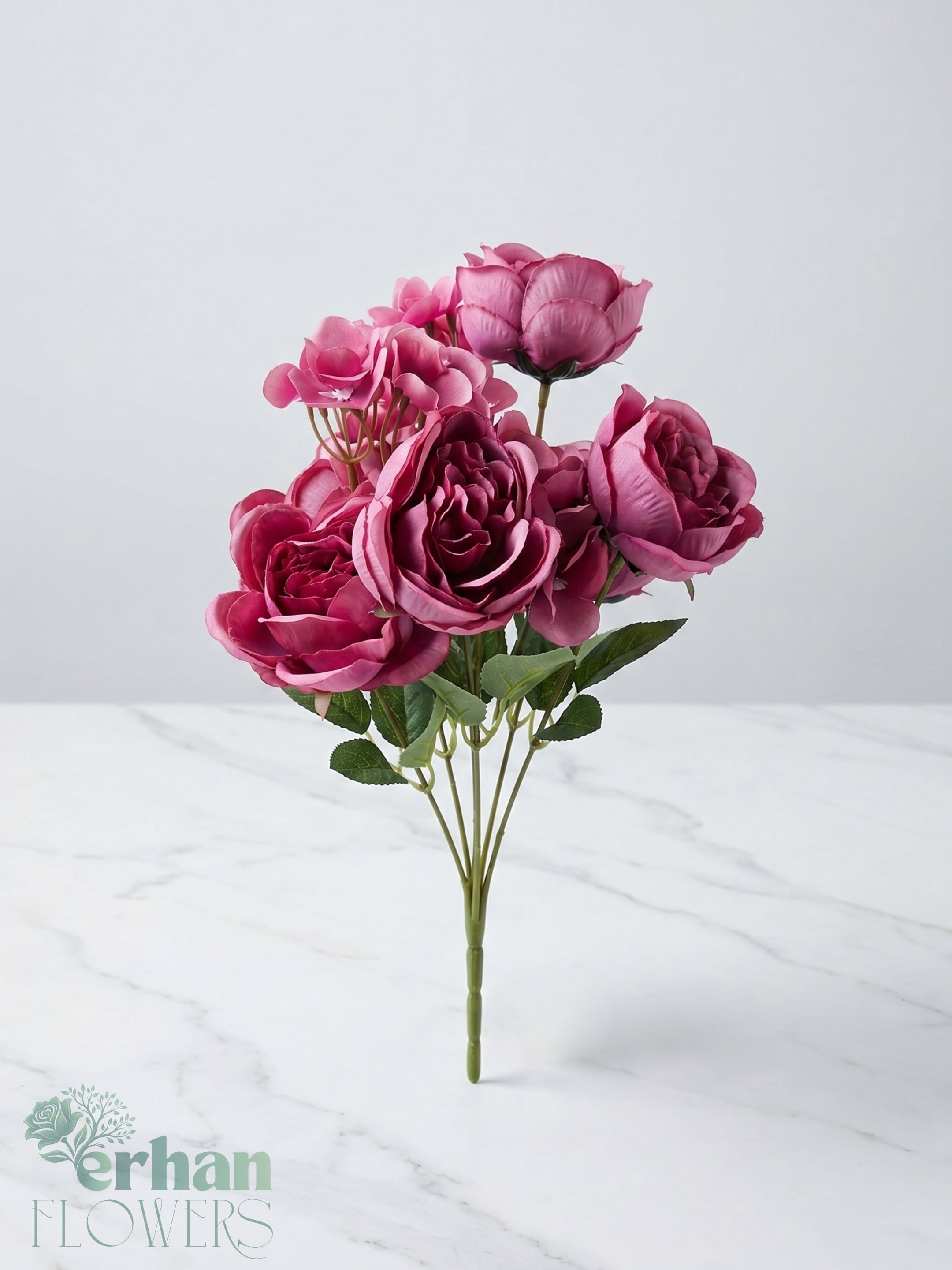 Yapay 11 Dallı Gül Demeti 55 cm | Metal Saksılı Dekoratif Yapay GülYapay Gül Demeti 11 Dallı Pembe 55 cm