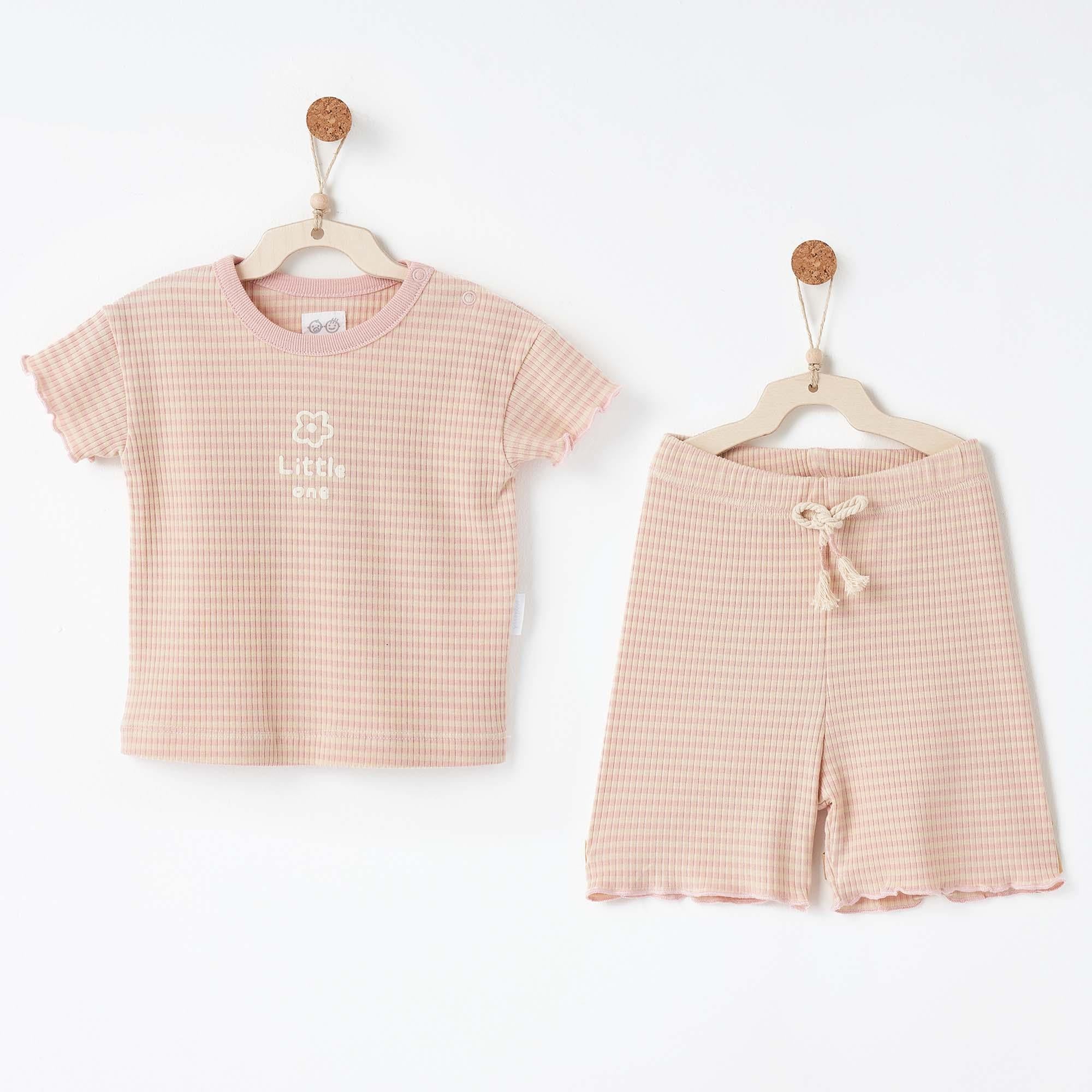 Andywawa AC26674 Çizgili Şort Takım Pembe 
