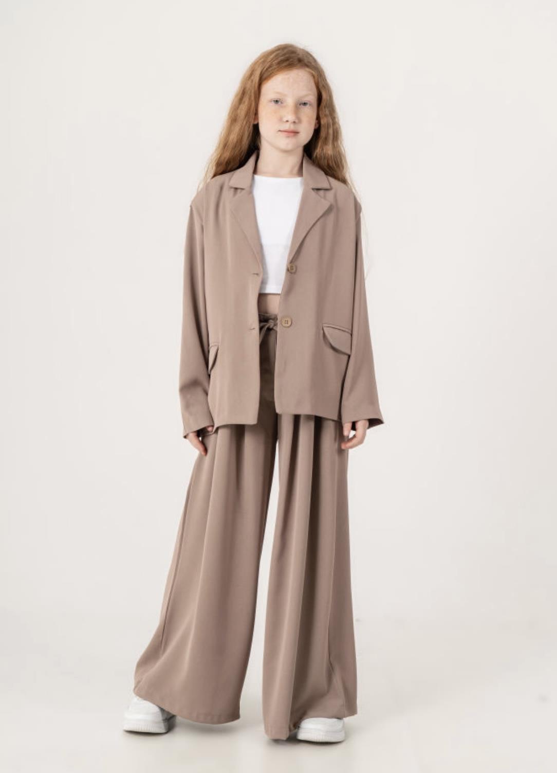 Cemix Kız 4-9 Yaş Twil Ceket Pant Takım 1559 Vizon