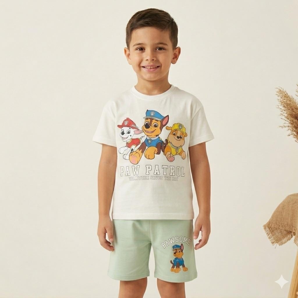 Erkek Çocuk 2-8 Yaş 26033 Paw Patrol Şort Takım Ekru