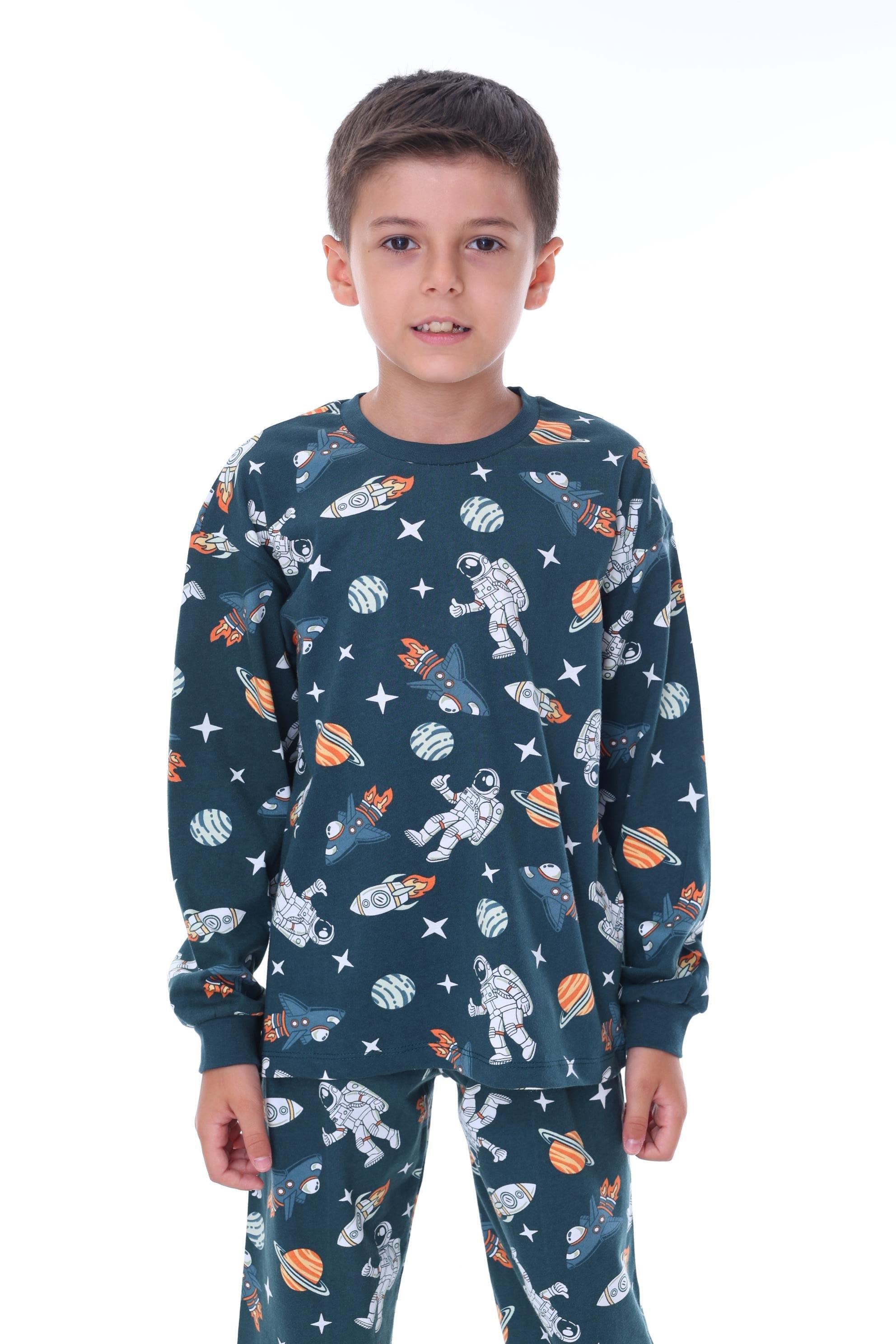 Erkek Çocuk 3-8 Yaş Astronot Uzay Pijama Takımı Yeşil PJ-32205