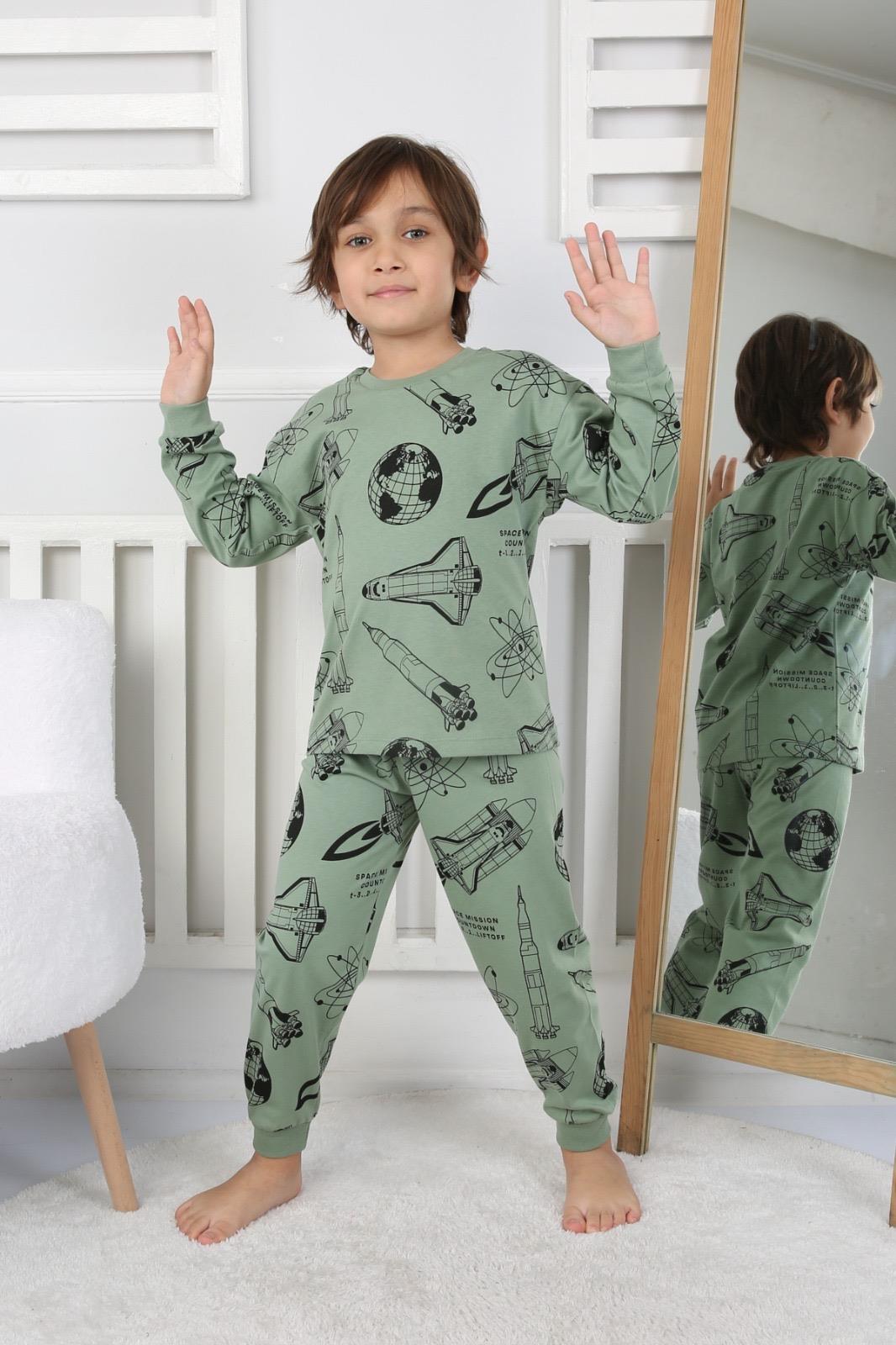 Erkek Çocuk 3-8 Yaş Uzay Pijama Takımı Yeşil 32215 