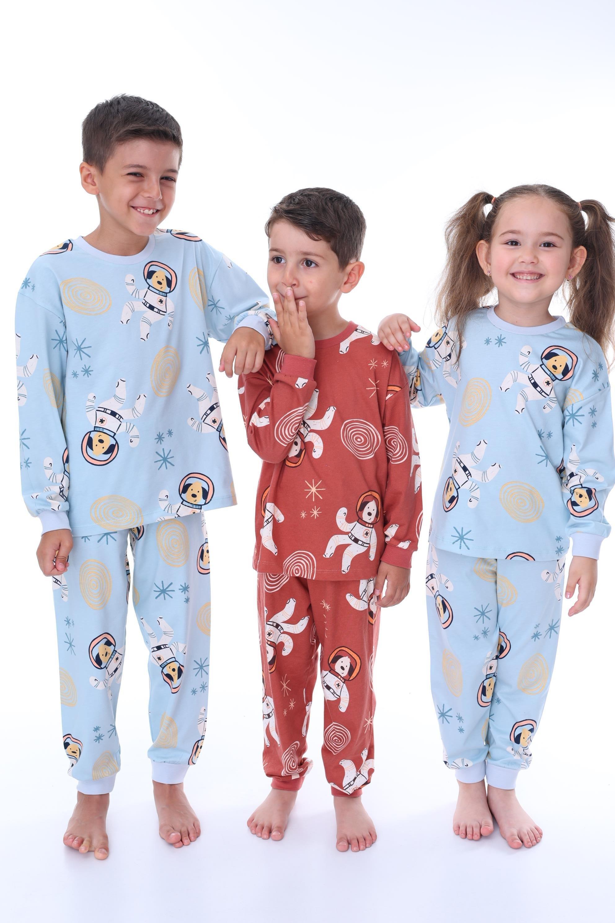 Erkek Çocuk 3-8 YaşAstronot Köpek Pijama Takımı Mavi PJ-32202