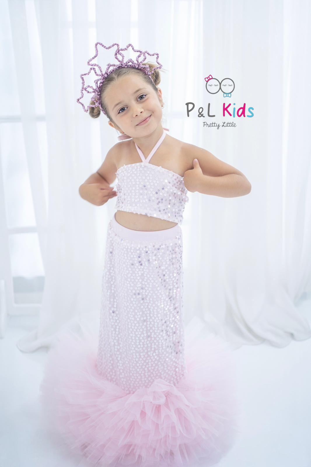 Helina Payetli Balık Elbise 1019 Pembe