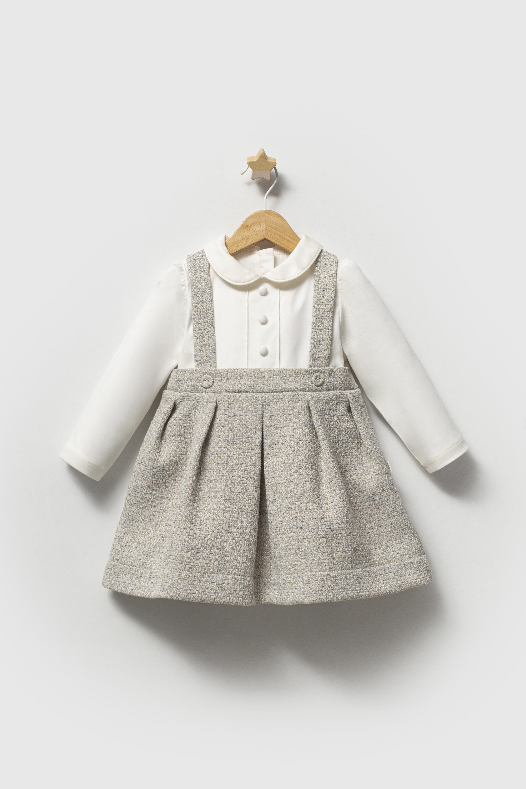 Kız Bebek Polo Yaka Elbise Gri 8093