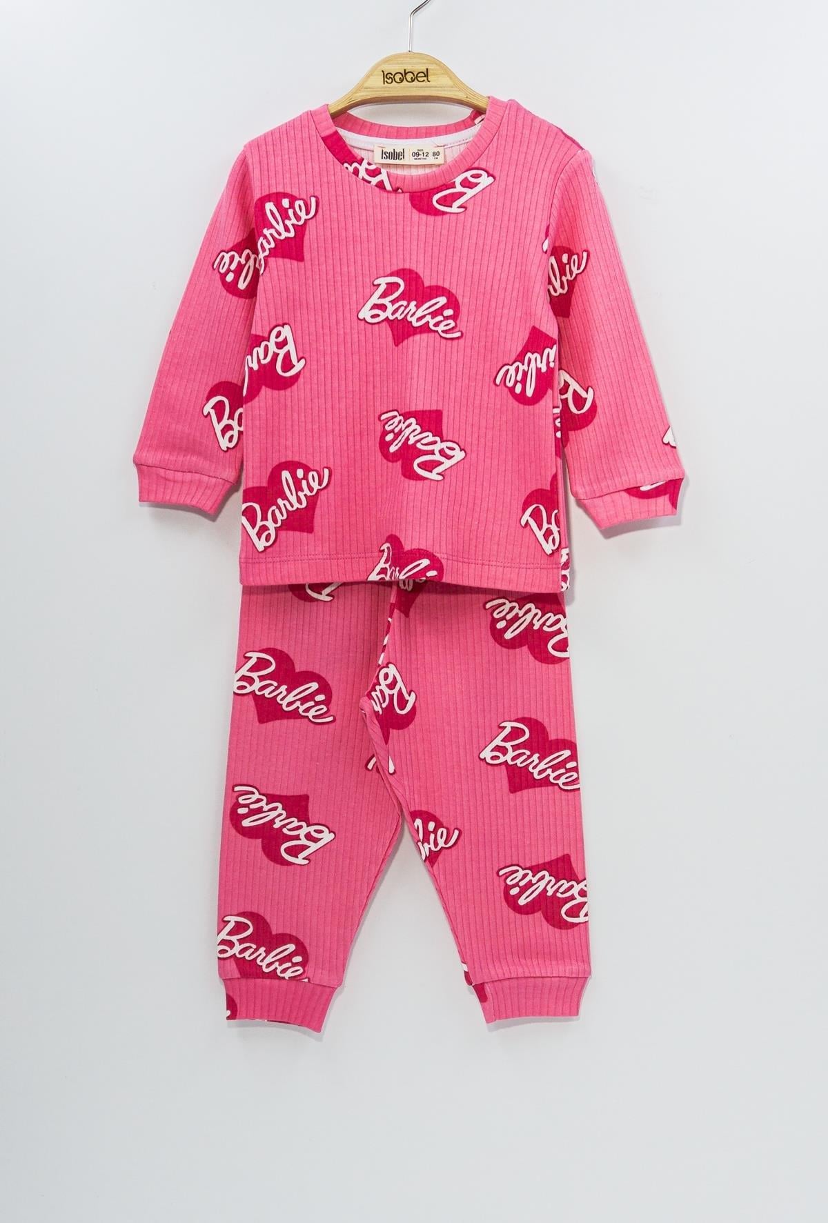 Kız Çocuk 1-3 Yaş Fitilli Barbie Pijama Fuşya PJ-23223 