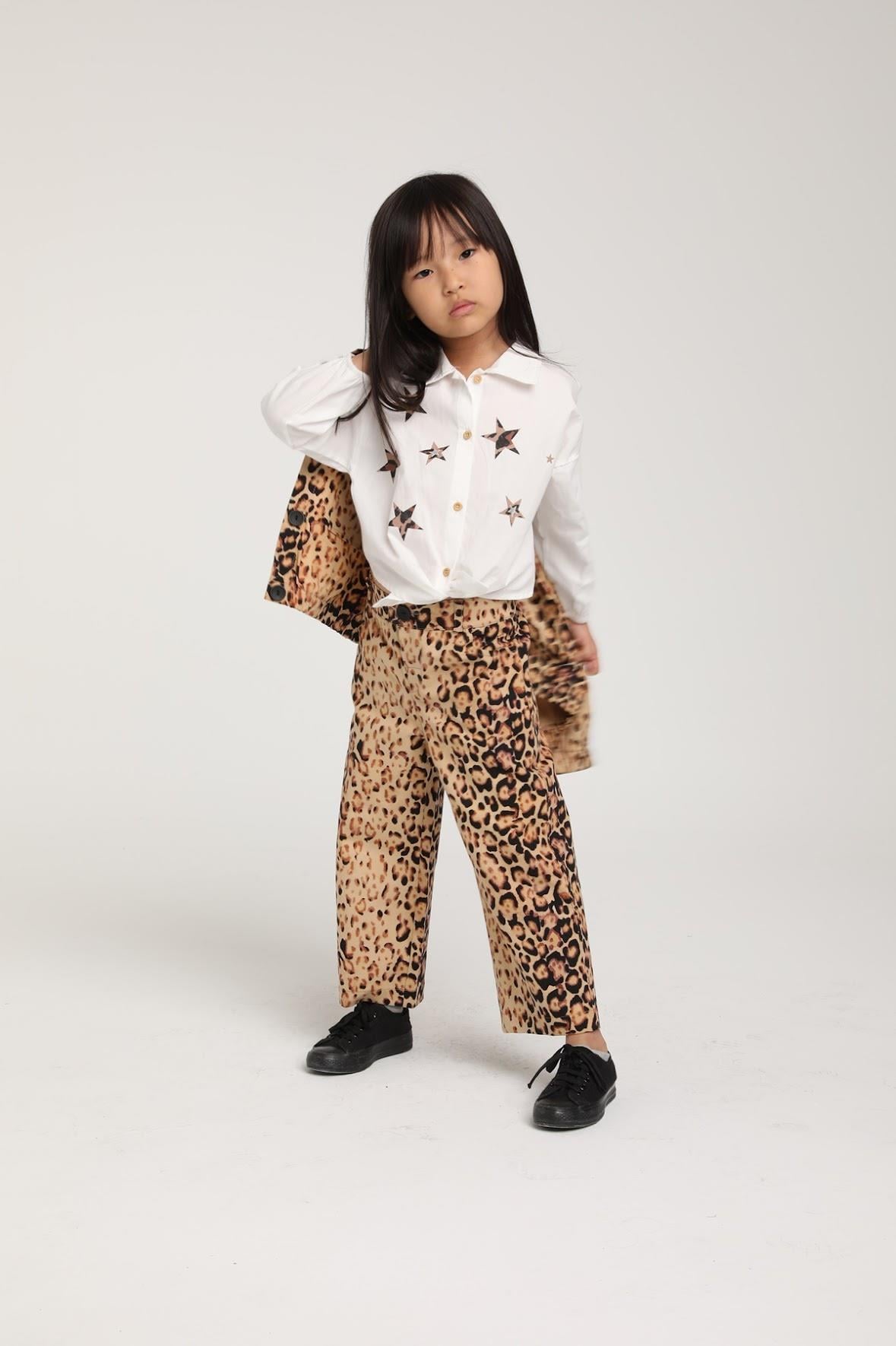 Kız Çocuk 1-5 Yaş Leopar Yıldızlı Gömlek Beyaz 35996