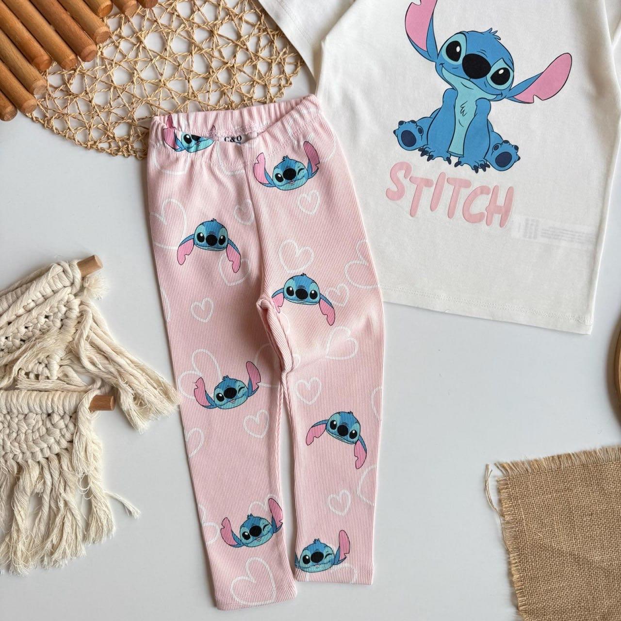Kız Çocuk 2-8 Yaş 26026 Stitch Tayt Takım Ekru