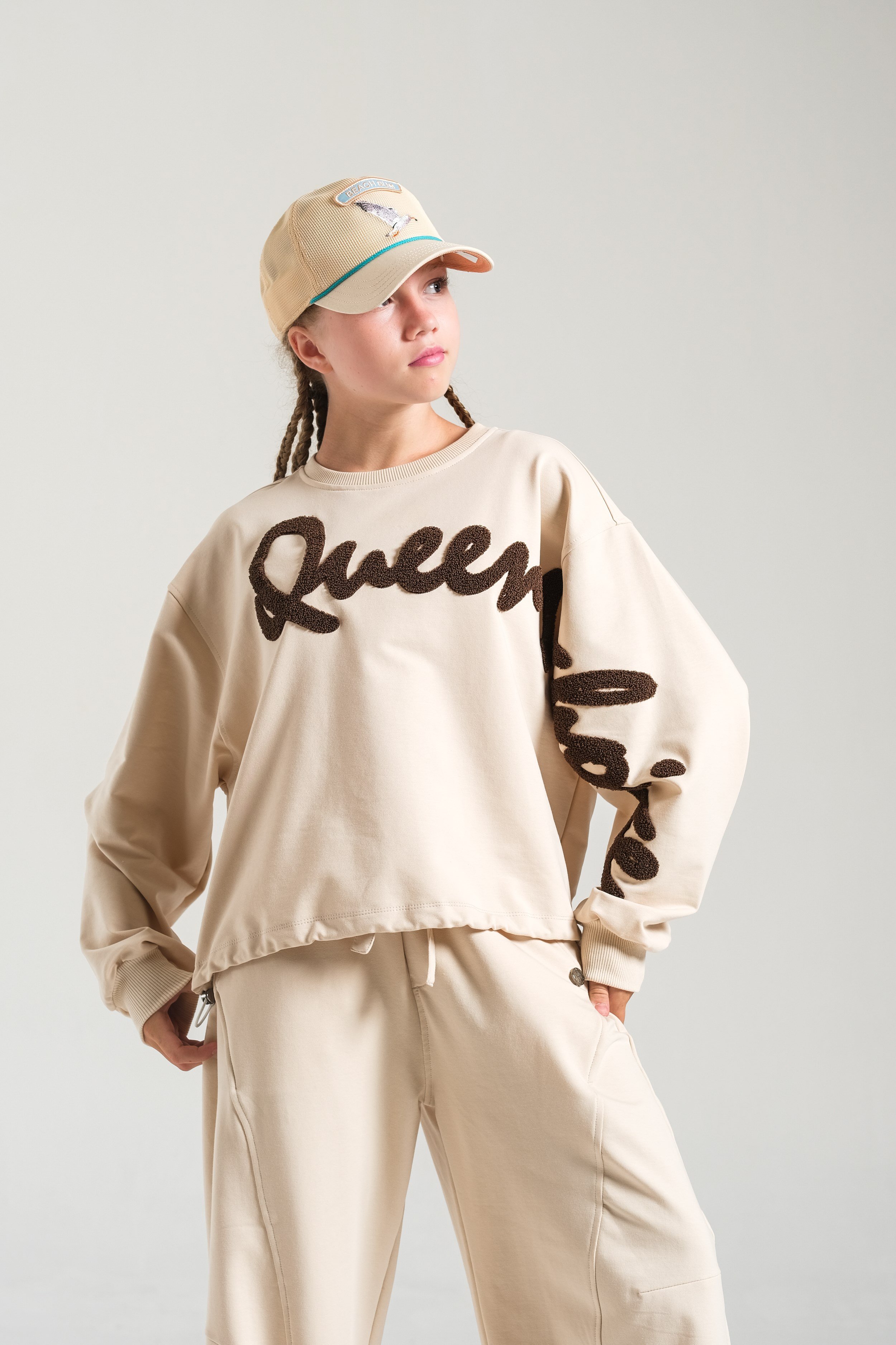 Loco Kız  8854  Suzine Nakışlı Sweat Açık Bej