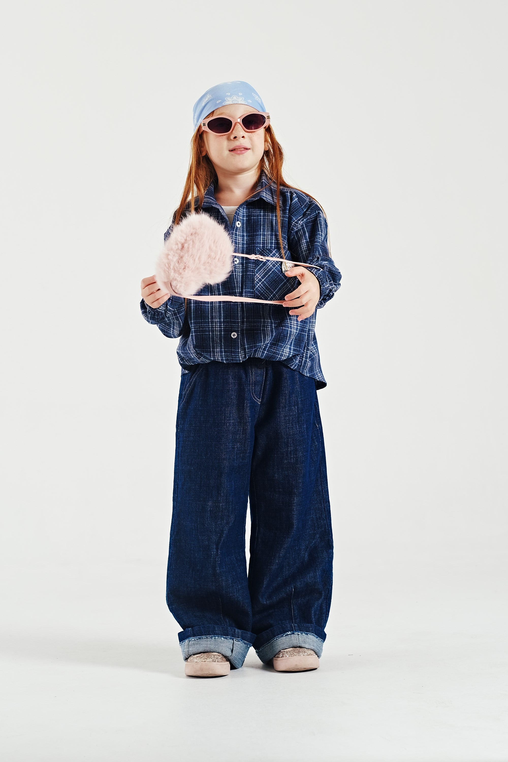 Nov7 Kız N1216 Ekose Denim Pantolon Lacivert