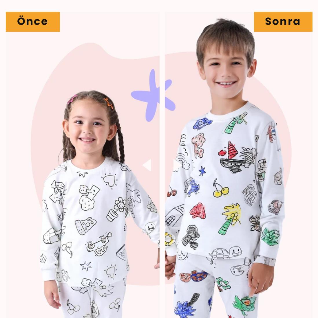 Unisex 3-8 Yaş Boya Kalemli Pijama Takımı 43109 