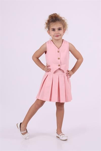 Kız Çocuk 2-8 Yaş 0972  Etek Yelek Takım Pembe