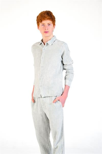 Loco Erkek Çocuk 8-15 8255 Muslin Gömlek Pantolon Takım Taş Gri 
