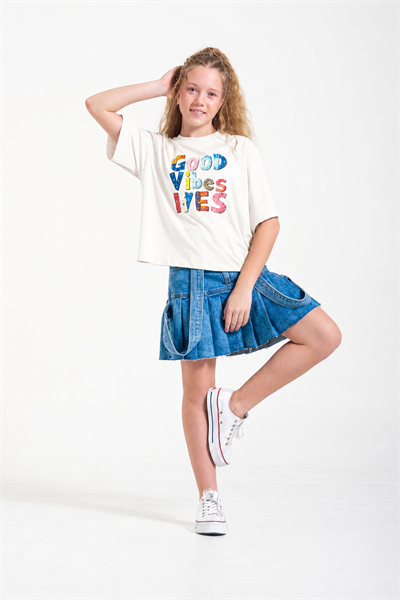 Loco Kız Çocuk 8-15 Yaş 8641 Good Vibes Baskılı Tişört Beyaz