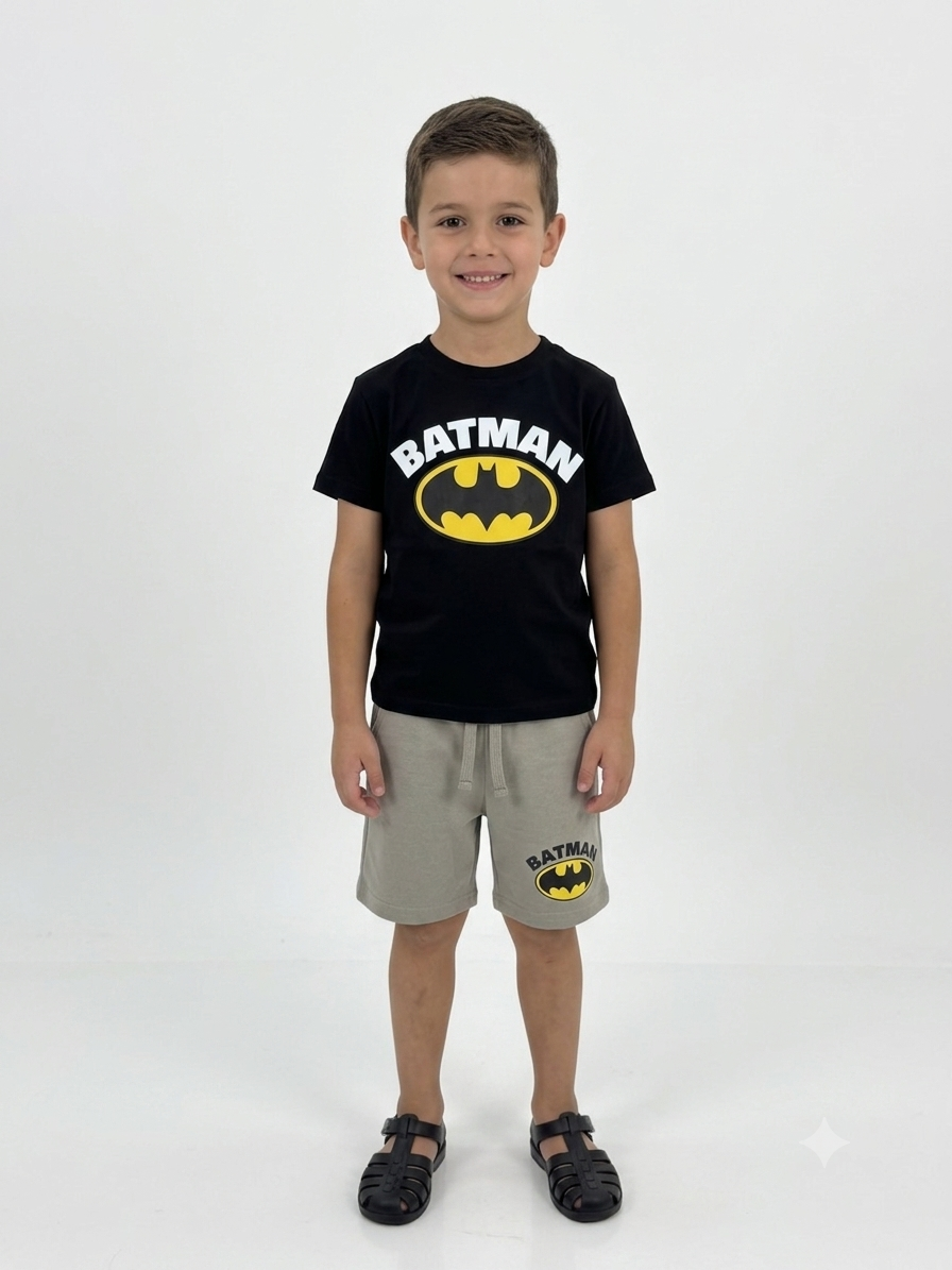 Batman Lisansli 1235 Penye Şort Takım Siyah