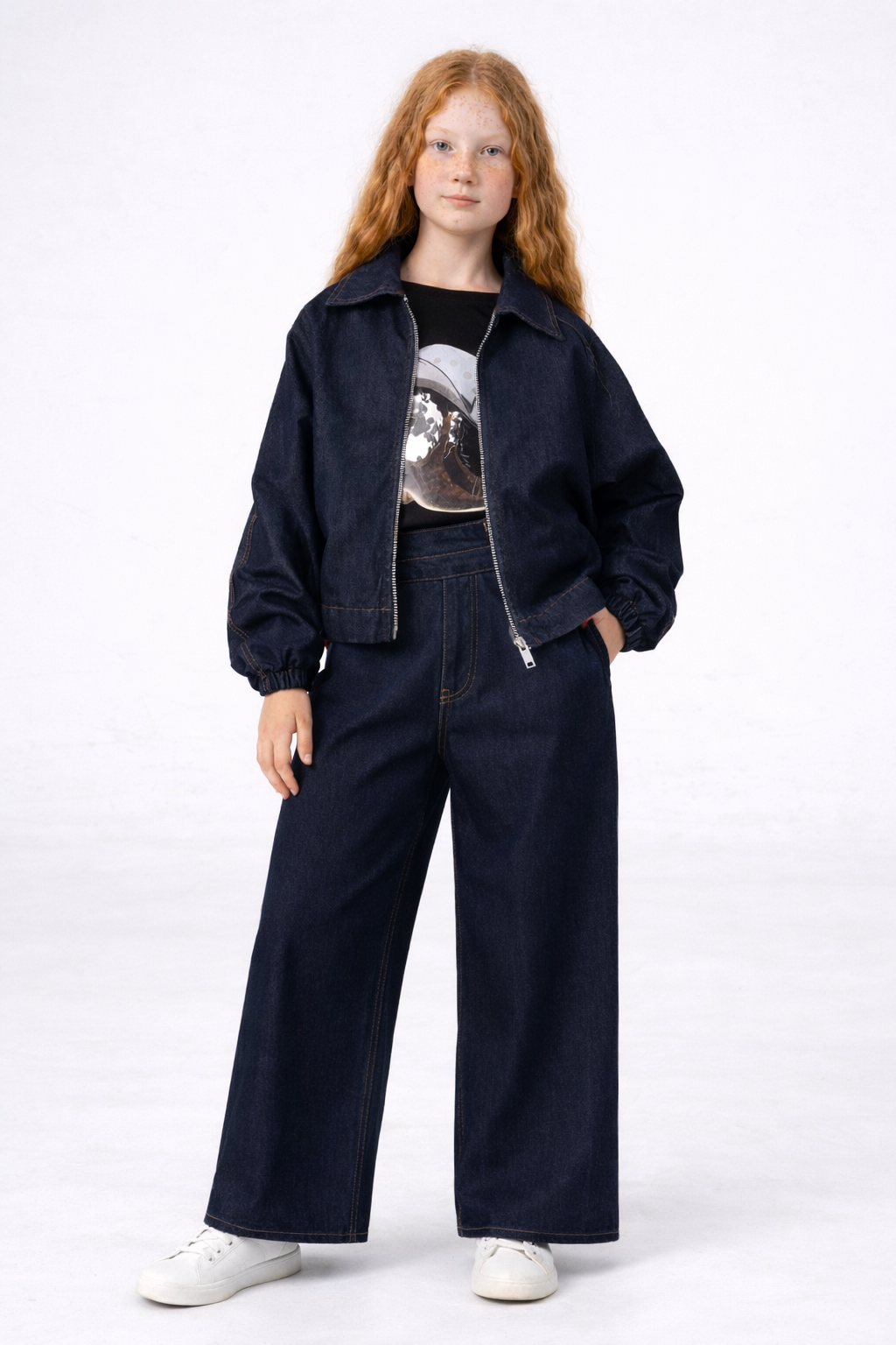 Cemix 10-15 Yaş Larisa Yarasa Ceket Pant Denim Takım 1561-3 Lacivert