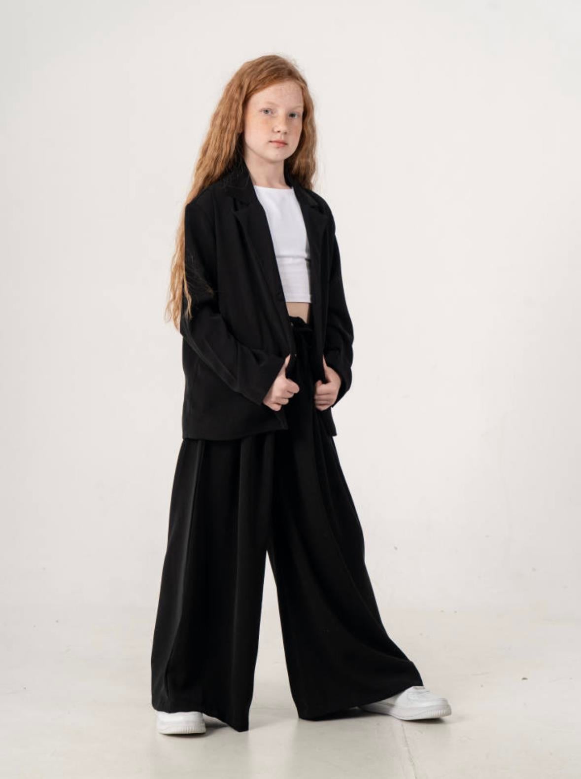 Cemix Kız 4-9 Yaş Twil Ceket Pant Takım 1559 Siyah