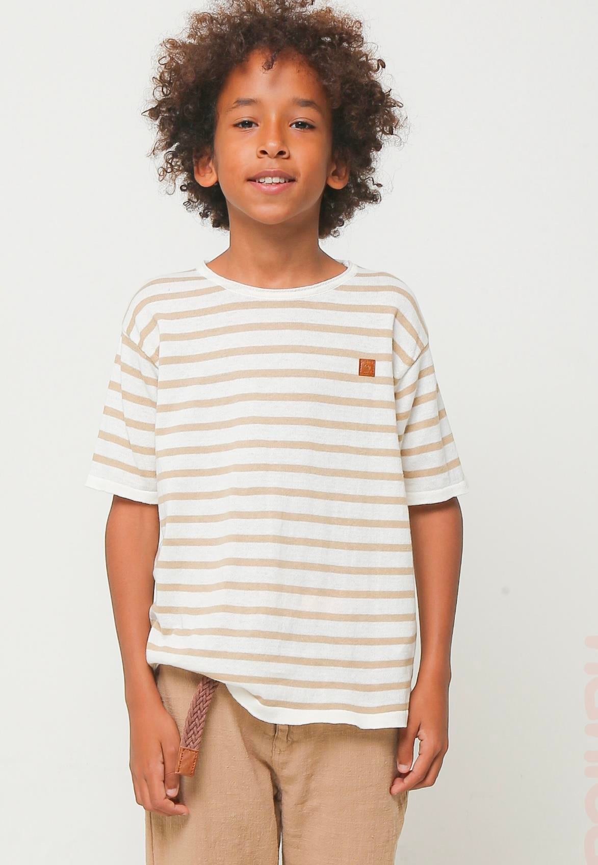 Erkek Çocuk 1-5  Yaş Çizgili Triko T-shirt 124400 Bej