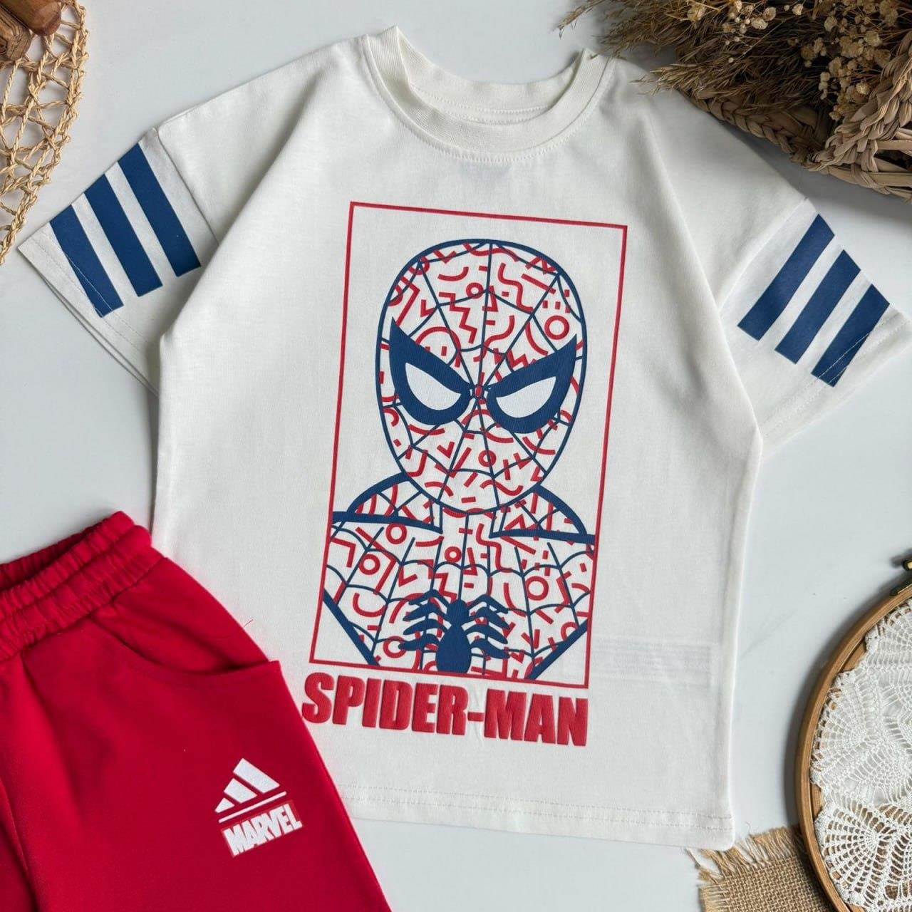 Erkek Çocuk 3-10 Yaş  26059 Spiderman Şortlu Takım Ekru