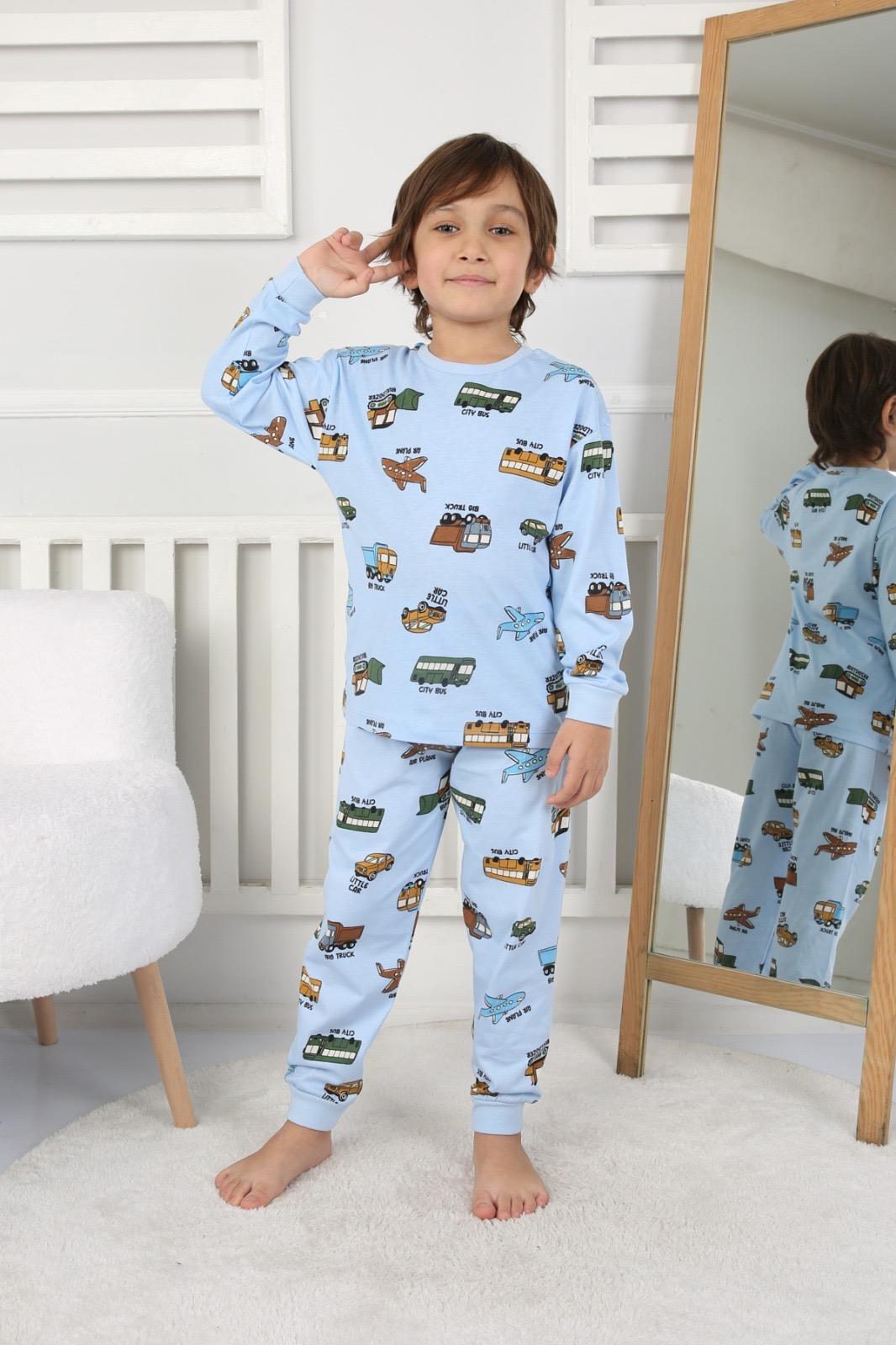 Erkek Çocuk 3-8 Yaş Arabalı Pijama Takımı Mavi 32231 