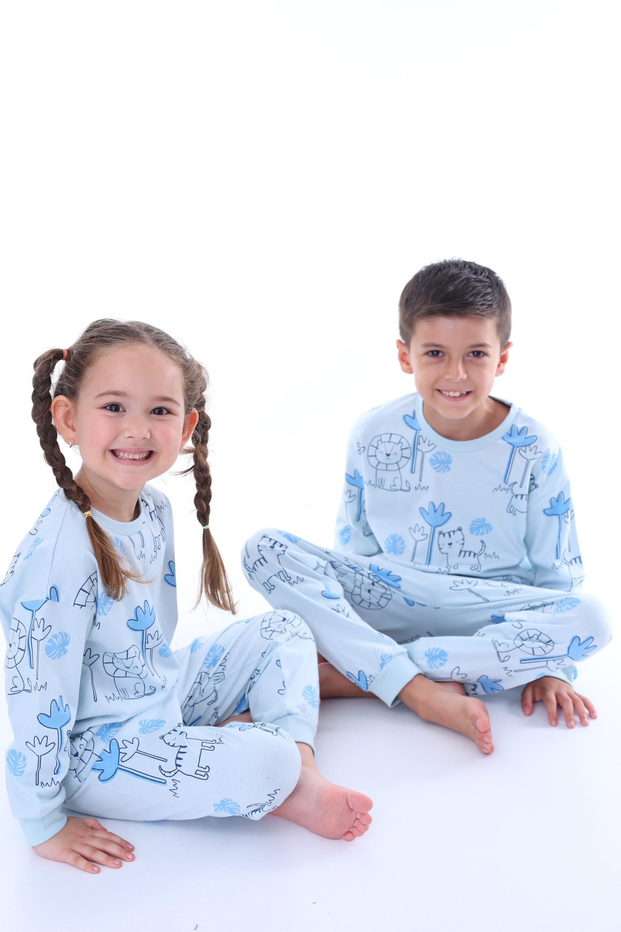 Erkek Çocuk 3-8 Yaş Aslanlı Pijama Takımı Mavi PJ-32208