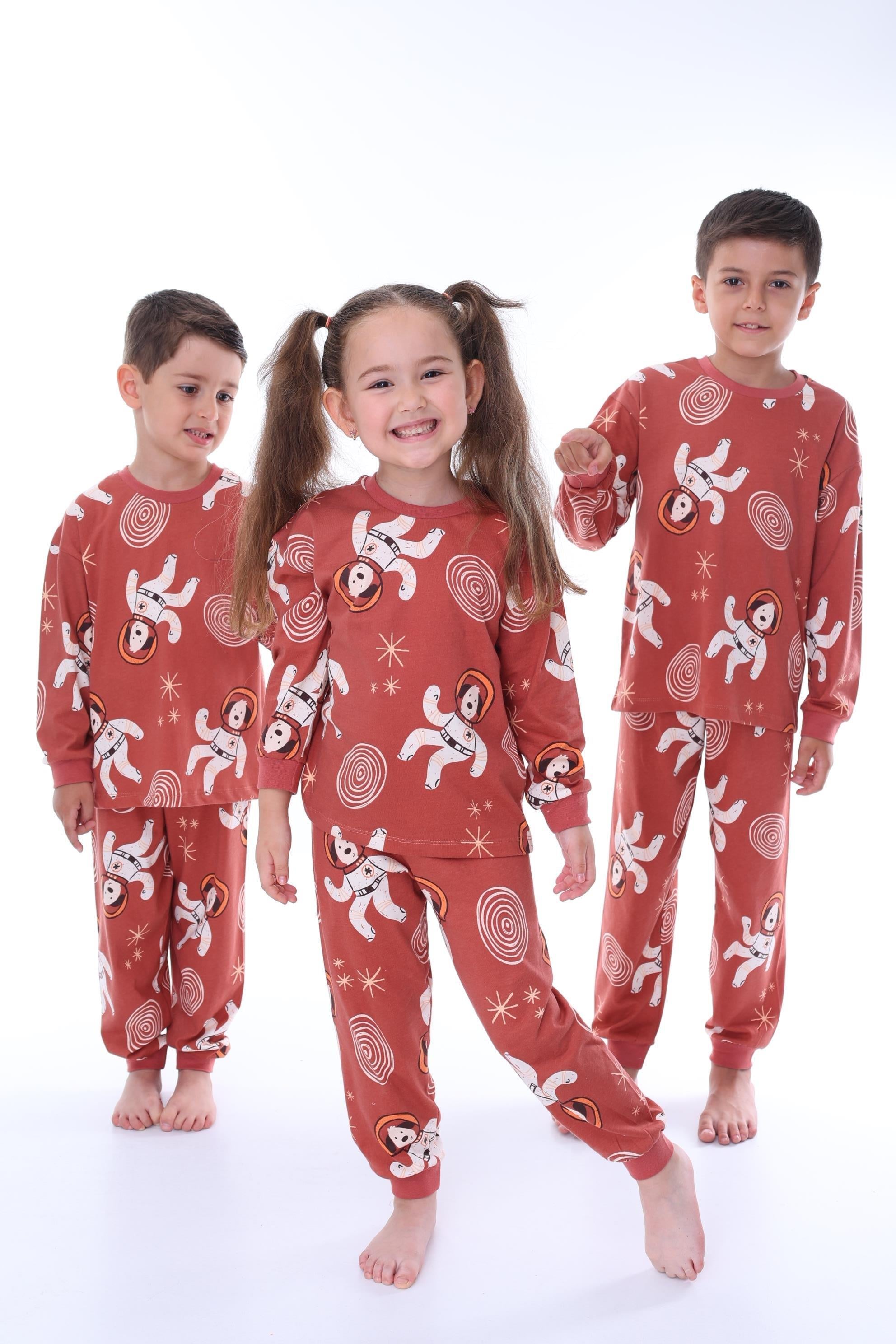 Erkek Çocuk 3-8 Yaş Astronot Köpek Pijama Takımı Kiremit PJ-32203