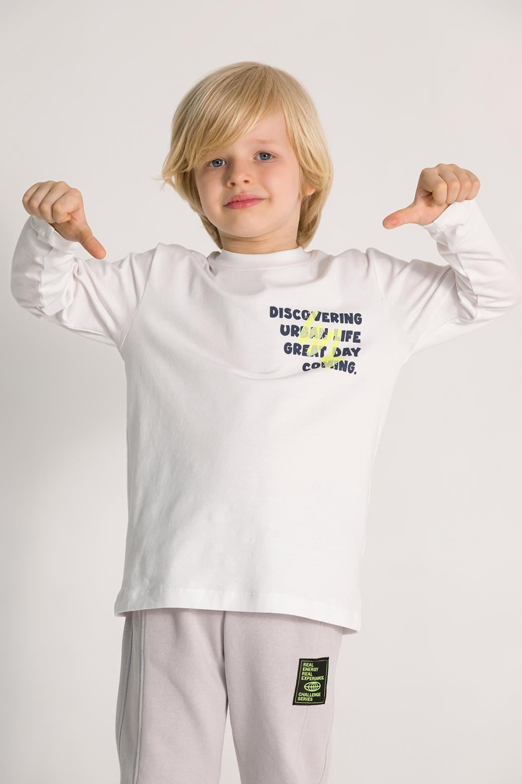 Erkek Çocuk 4-8 Yaş Uzun Kol Tshirt Beyaz 4645
