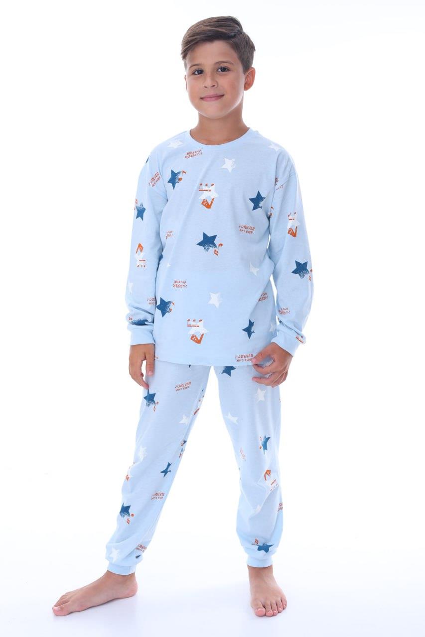 Erkek Çocuk 8-13 Yaş Yıldızlı Pijama Takımı Mavi 36209