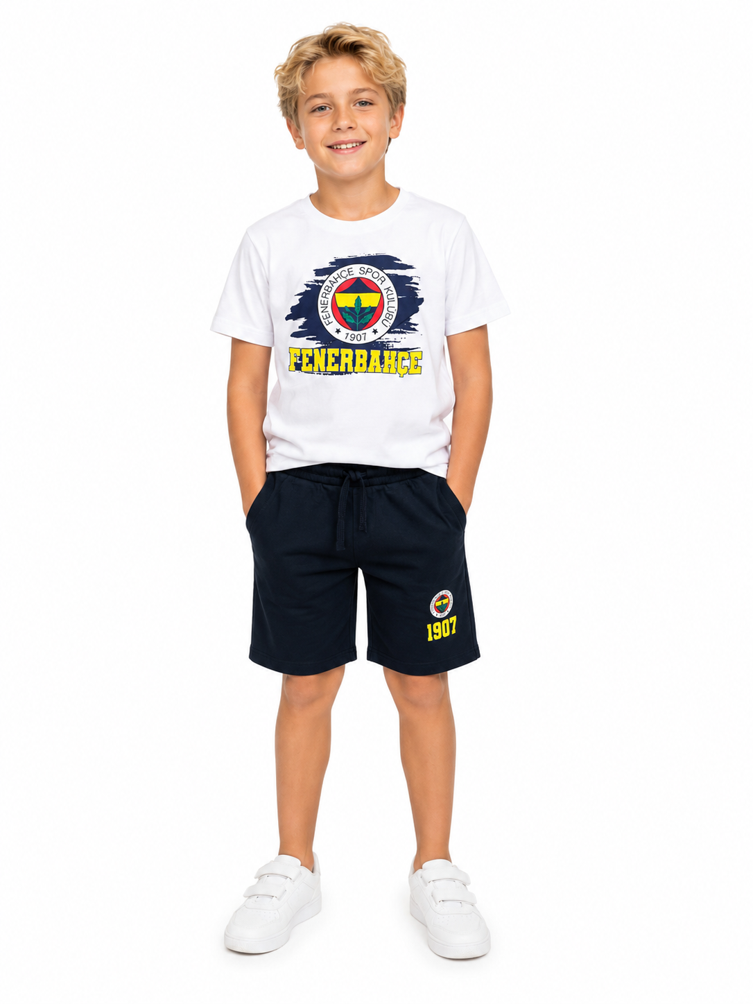 Fenerbahçe 3-14 Yaş 1907-2 Penye Şort Takım Lacivert Beyaz Lisanslı
