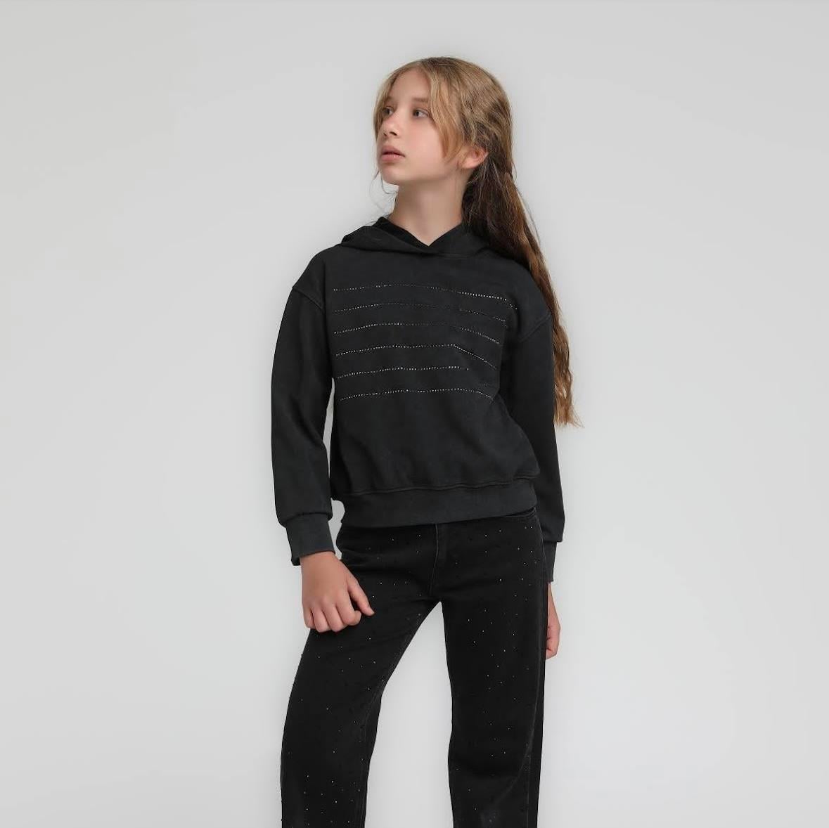 Kız 5-14 Yaş  Taşlı Sweat Siyah 36086