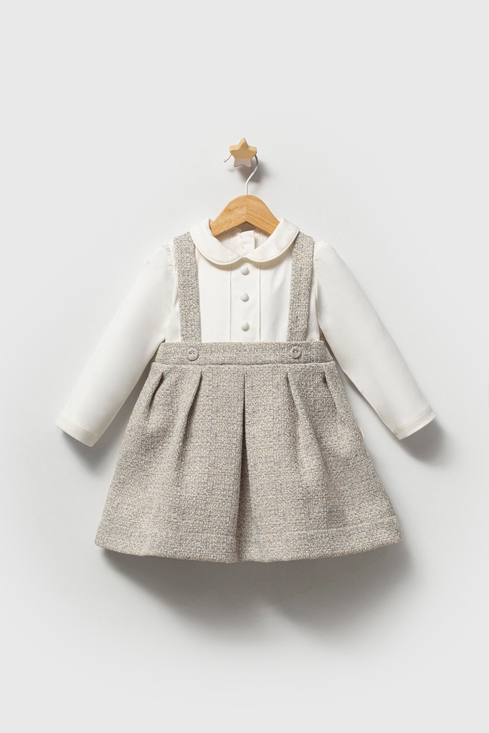 Kız Bebek Polo Yaka Elbise Gri 8093