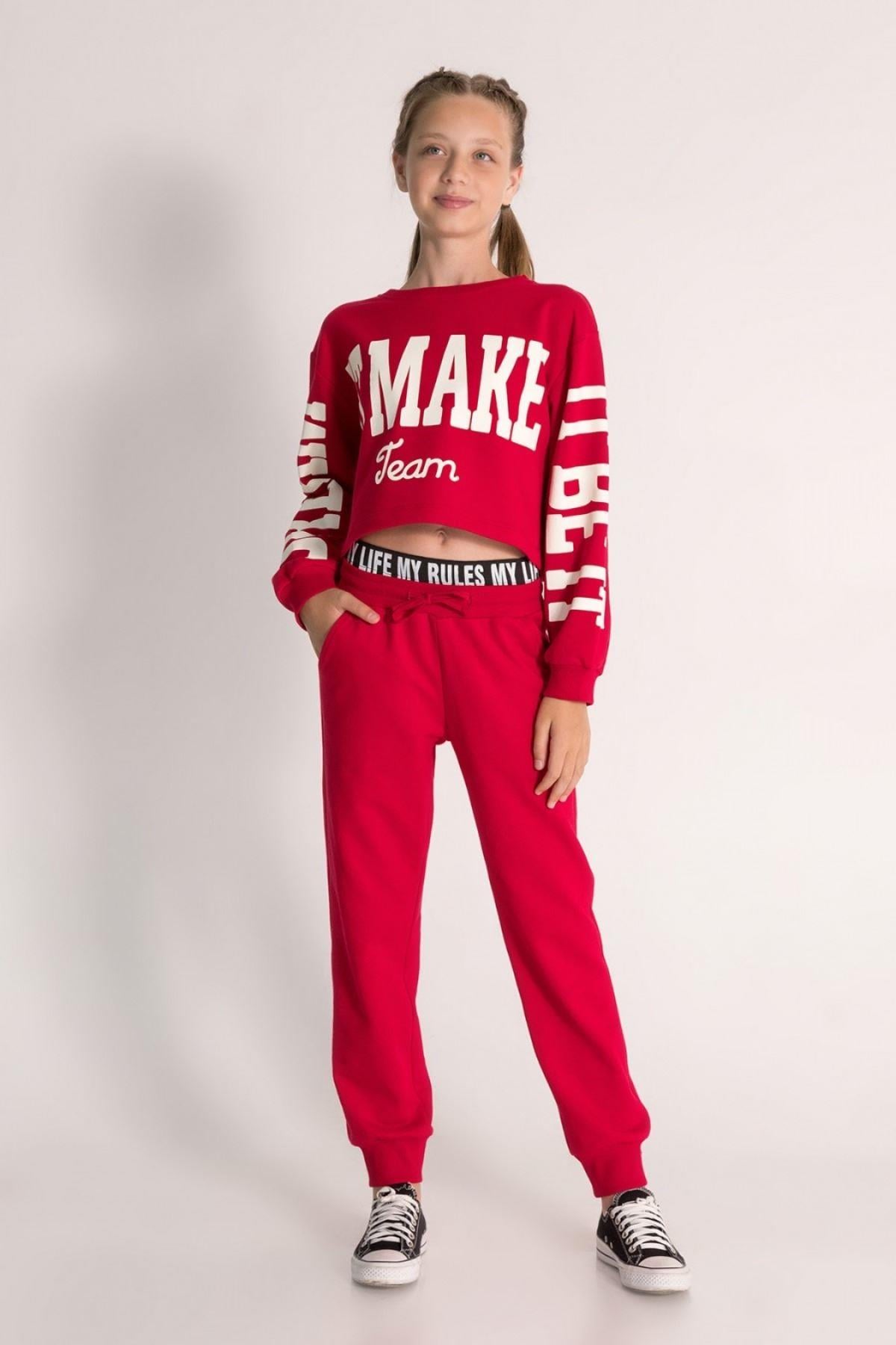 Kız Çocuk 10-15 Yaş Atletli Sweat(2 li) Kırmızı 9787 