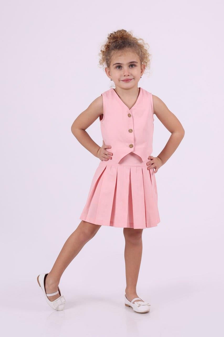 Kız Çocuk 2-8 Yaş 0972  Etek Yelek Takım Pembe
