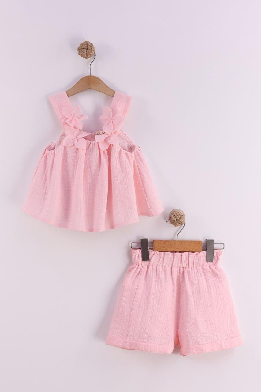 Kız Çocuk 2-8 Yaş  0979  Muslin Şortlu Takım Pembe