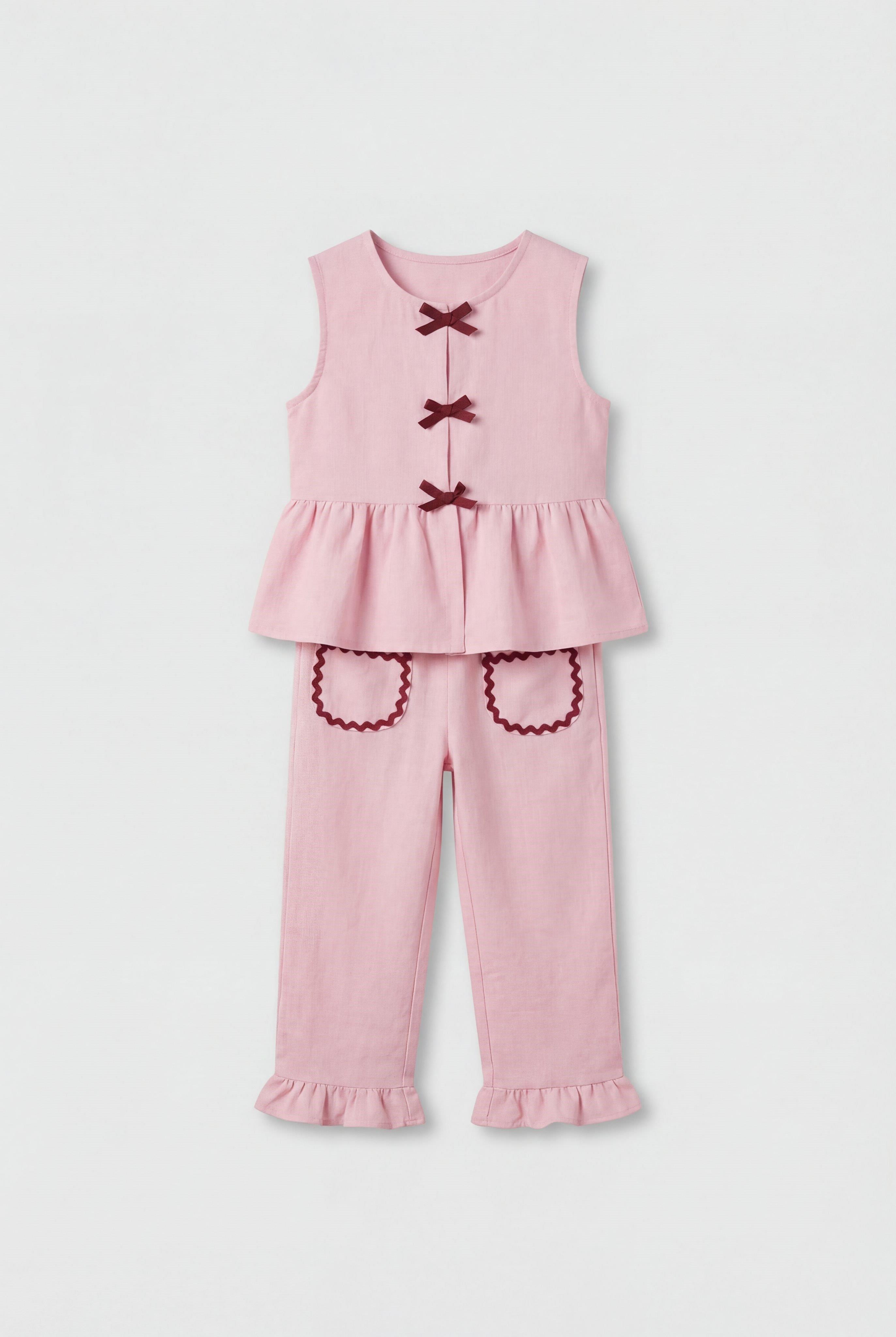 Kız Çocuk  26143 Keten Pantolonlu Takım Pembe 