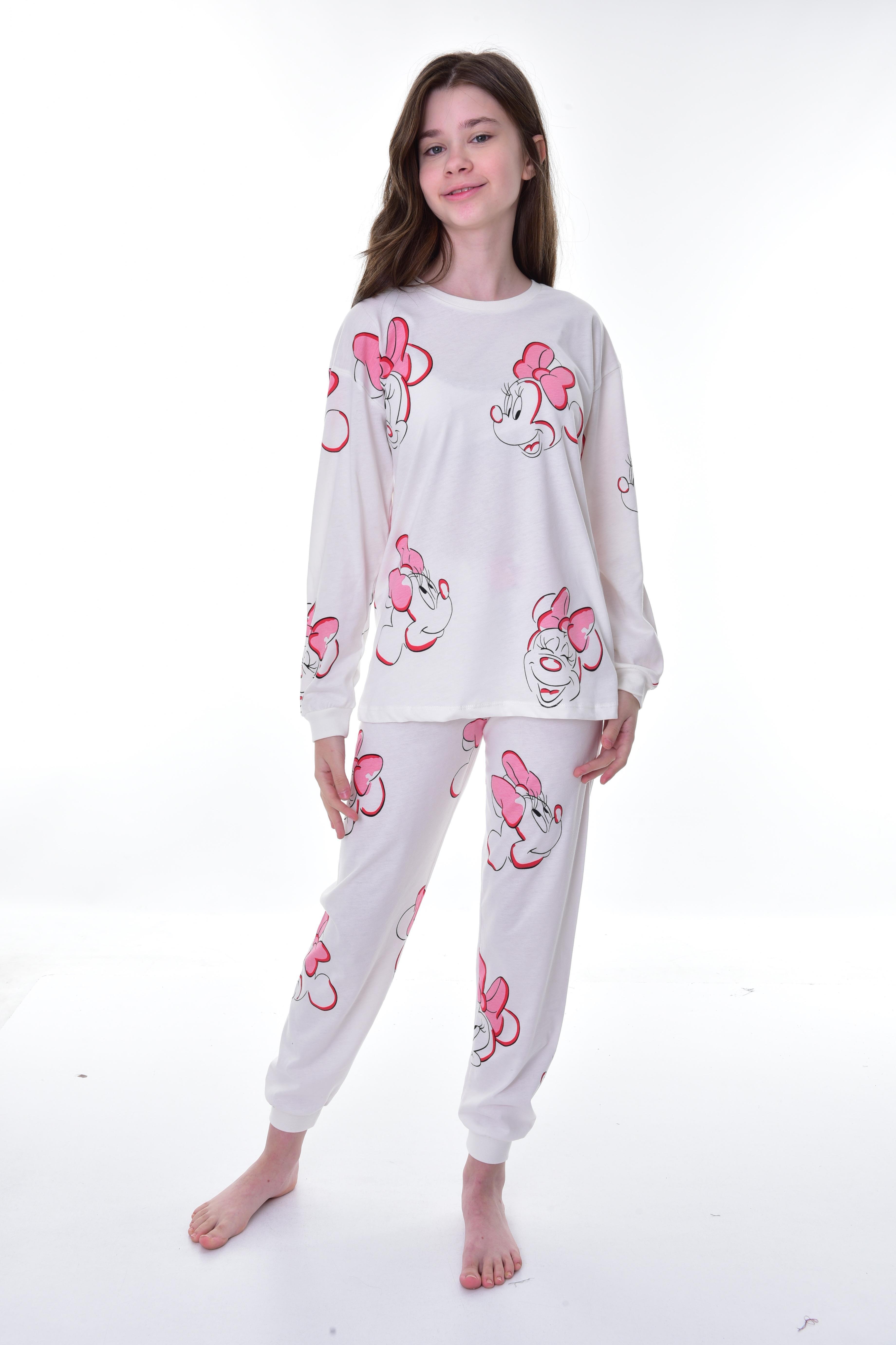 Kız Çocuk 3-12 Yaş Micky Pijama Takımı Ekru PJ-21249