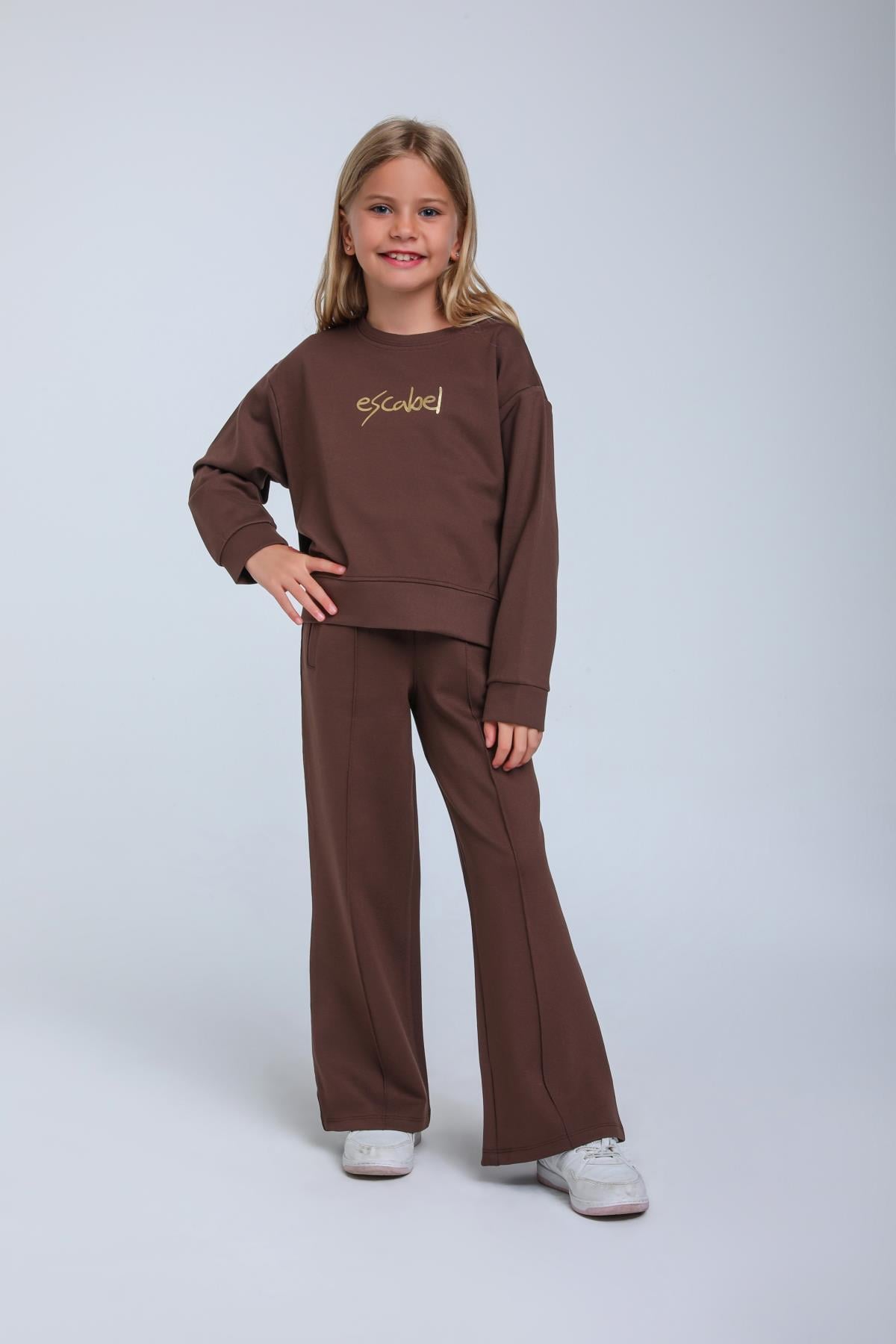Kız Çocuk 5-14 Yaş Sweat Takım 35867 Kahverengi