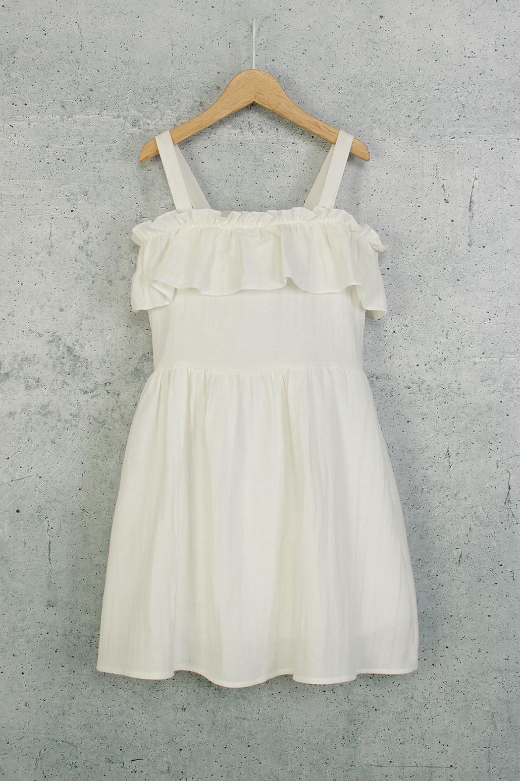 Kız Çocuk 9-14 Yaş Muslin Elbise Ekru 0592