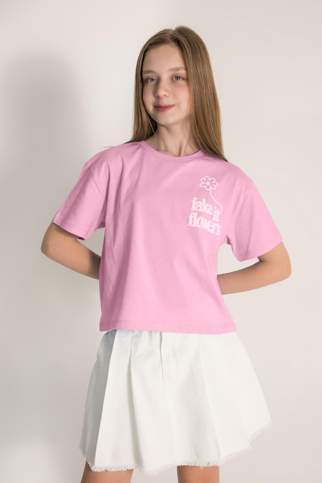 Kız Çocuk 9-14 Yaş Tişört 0428 Pembe